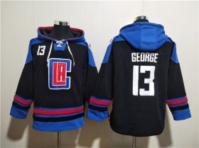 Wholesale Cheap Men\'s Los Angeles Clippers #13 Paul George Black Blue Lace-Up Pullover Hoodie
