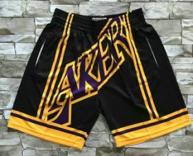 Wholesale Cheap Men\'s Los Angeles Lakers Black Big Face Mitchell Ness Hardwood Classics Soul Swingman Throwback Shorts