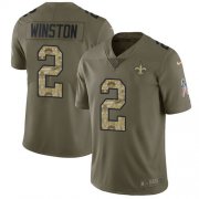 Wholesale Cheap Nike Saints #2 Jameis Winston Olive/Camo Men's Stitched NFL Limited 2017 Salute To Service Jersey