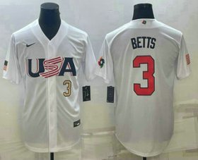 Cheap Men\'s USA Baseball #3 Mookie Betts Number 2023 White World Baseball Classic Replica Stitched Jersey