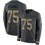 Wholesale Cheap Nike Giants #75 Cameron Fleming Anthracite Salute to Service Youth Stitched NFL Limited Therma Long Sleeve Jersey