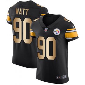 Wholesale Cheap Nike Steelers #90 T. J. Watt Black Team Color Men\'s Stitched NFL Elite Gold Jersey