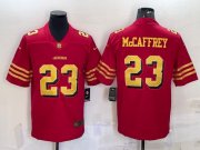 Wholesale Cheap Men's San Francisco 49ers #23 Christian McCaffrey Red Gold Vapor Untouchable Limited Stitched Jersey