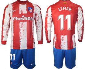 Wholesale Cheap Men 2021-2022 Club Atletico Madrid home red Long Sleeve 11 Soccer Jersey