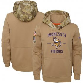 Wholesale Cheap Youth Minnesota Vikings Nike Khaki 2019 Salute to Service Therma Pullover Hoodie