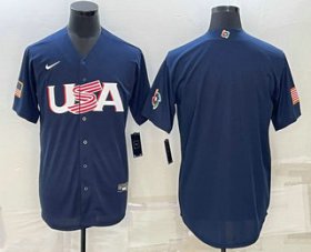 Cheap Men\'s USA Baseball Blank 2023 Navy World Baseball Classic Stitched Jersey