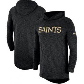 Wholesale Cheap Men\'s New Orleans Saints Nike Black Sideline Slub Performance Hooded Long Sleeve T-Shirt