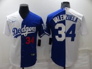 Wholesale Cheap Mens Los Angeles Dodgers #34 Toro Valenzuela White Blue Split Cool Base Stitched Baseball Jersey