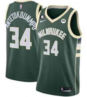 Wholesale Cheap Men\'s Milwaukee Bucks #34 Giannis Antetokounmpo White With No.6 Patch Stitched Basketball Jersey