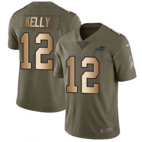 Wholesale Cheap Nike Bills #12 Jim Kelly Olive/Gold Men\'s Stitched NFL Limited 2017 Salute To Service Jersey