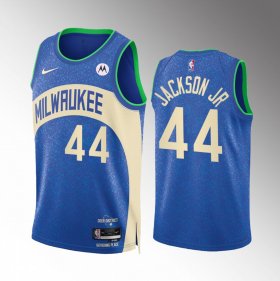 Men\'s Milwaukee Bucks #44 Andre Jackson Jr. Blue 2023-24 City Edition Stitched Basketball Jersey