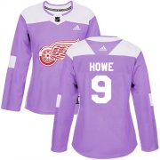Wholesale Cheap Adidas Red Wings #9 Gordie Howe Purple Authentic Fights Cancer Women's Stitched NHL Jersey