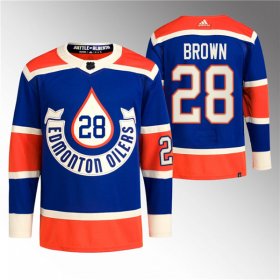 Cheap Men\'s Edmonton Oilers #28 Connor Brown 2023 Royal Heritage Classic Primegreen Stitched Jersey