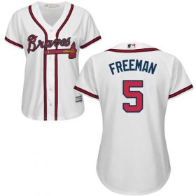 Wholesale Cheap Braves #5 Freddie Freeman White Home Women\'s Stitched MLB Jersey
