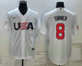 Cheap Men\'s USA Baseball #8 Trea Turner 2023 White World Baseball Classic Stitched Jersey