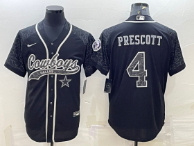 Wholesale Cheap Men\'s Dallas Cowboys #4 Dak Prescott Black Reflective With Patch Cool Base Stitched Baseball Jersey