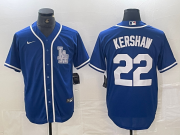 Cheap Men's Los Angeles Dodgers #22 Clayton Kershaw Blue Cool Base Stitched Baseball Jersey