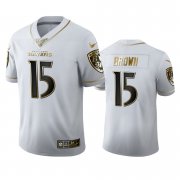 Wholesale Cheap Baltimore Ravens #15 Marquise Brown Men's Nike White Golden Edition Vapor Limited NFL 100 Jersey