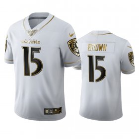 Wholesale Cheap Baltimore Ravens #15 Marquise Brown Men\'s Nike White Golden Edition Vapor Limited NFL 100 Jersey