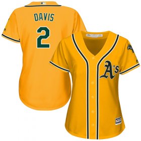 Wholesale Cheap Athletics #2 Khris Davis Gold Alternate Women\'s Stitched MLB Jersey