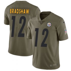 Wholesale Cheap Nike Steelers #12 Terry Bradshaw Olive Men\'s Stitched NFL Limited 2017 Salute to Service Jersey