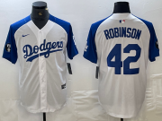 Cheap Men's Los Angeles Dodgers #42 Jackie Robinson White Blue Fashion Stitched Cool Base Limited Jerseys