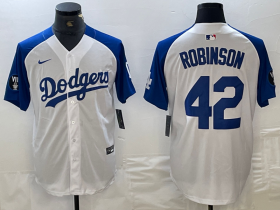 Cheap Men\'s Los Angeles Dodgers #42 Jackie Robinson White Blue Fashion Stitched Cool Base Limited Jerseys