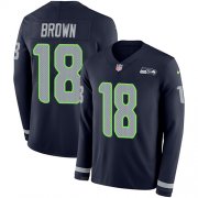 Wholesale Cheap Nike Seahawks #18 Jaron Brown Steel Blue Team Color Men's Stitched NFL Limited Therma Long Sleeve Jersey
