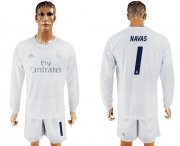 Wholesale Cheap Real Madrid #1 Navas Marine Environmental Protection Home Long Sleeves Soccer Club Jersey