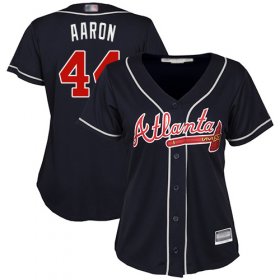Wholesale Cheap Braves #44 Hank Aaron Navy Blue Alternate Women\'s Stitched MLB Jersey