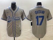 Cheap Men's Los Angeles Dodgers #17 Shohei Ohtani Gray Cool Base With Patch Stitched Baseball Jersey