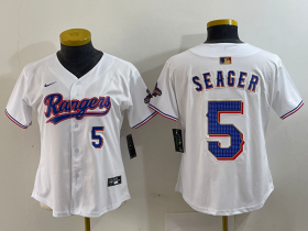 Cheap Women\'s Texas Rangers #5 Corey Seager Number White 2024 Gold Collection Limited Cool Base Jersey
