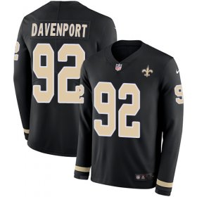 Wholesale Cheap Nike Saints #92 Marcus Davenport Black Team Color Men\'s Stitched NFL Limited Therma Long Sleeve Jersey