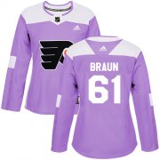 Wholesale Cheap Adidas Flyers #61 Justin Braun Purple Authentic Fights Cancer Women's Stitched NHL Jersey
