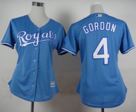 Wholesale Cheap Royals #4 Alex Gordon Light Blue Alternate 1 Women\'s Stitched MLB Jersey