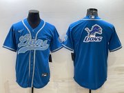 Wholesale Cheap Men's Detroit Lions Blue Team Big Logo With Patch Cool Base Stitched Baseball Jersey