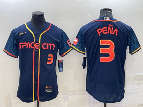 Wholesale Cheap Men\'s Houston Astros #3 Jeremy Pena Number 2022 Navy Blue City Connect Flex Base Stitched Jersey