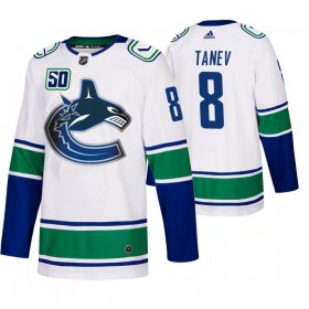 Wholesale Cheap Vancouver Canucks #8 Christopher Tanev 50th Anniversary Men\'s White 2019-20 Away Authentic NHL Jersey