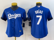 Wholesale Cheap Women's Los Angeles Dodgers #7 Julio Urias Blue 2021 City Connect Cool Base Stitched Jersey