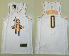 Wholesale Cheap Men\'s Houston Rockets #0 Russell Westbrook White Golden Nike Swingman Stitched NBA Jersey