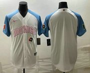 Cheap Men's Mexico Baseball Blank 2023 White Blue World Classic Stitched Jersey