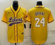 Cheap Men's Los Angeles Lakers #24 Kobe Bryant Yellow With Patch Cool Base Stitched Baseball Jersey