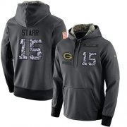 Wholesale Cheap NFL Men's Nike Green Bay Packers #15 Bart Starr Stitched Black Anthracite Salute to Service Player Performance Hoodie