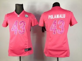Wholesale Cheap Nike Steelers #43 Troy Polamalu Pink Sweetheart Women\'s Stitched NFL Elite Jersey