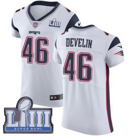 Wholesale Cheap Nike Patriots #46 James Develin White Super Bowl LIII Bound Men\'s Stitched NFL Vapor Untouchable Elite Jersey