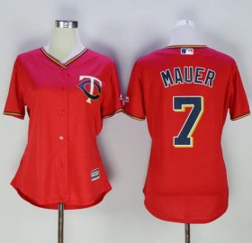 Wholesale Cheap Twins #7 Joe Mauer Red Women\'s Alternate Stitched MLB Jersey
