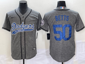 Wholesale Cheap Men\'s Los Angeles Dodgers #50 Mookie Betts Grey Gridiron Cool Base Stitched Baseball Jersey