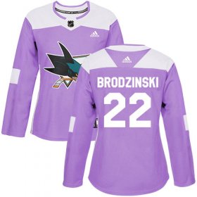 Wholesale Cheap Adidas Sharks #22 Jonny Brodzinski Purple Authentic Fights Cancer Women\'s Stitched NHL Jersey