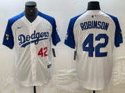 Cheap Men's Los Angeles Dodgers #42 Jackie Robinson Number White Blue Fashion Stitched Cool Base Limited Jerseys