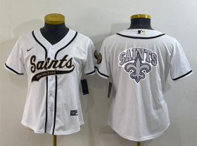 Wholesale Cheap Women\'s New Orleans Saints White Team Big Logo With Patch Cool Base Stitched Baseball Jersey